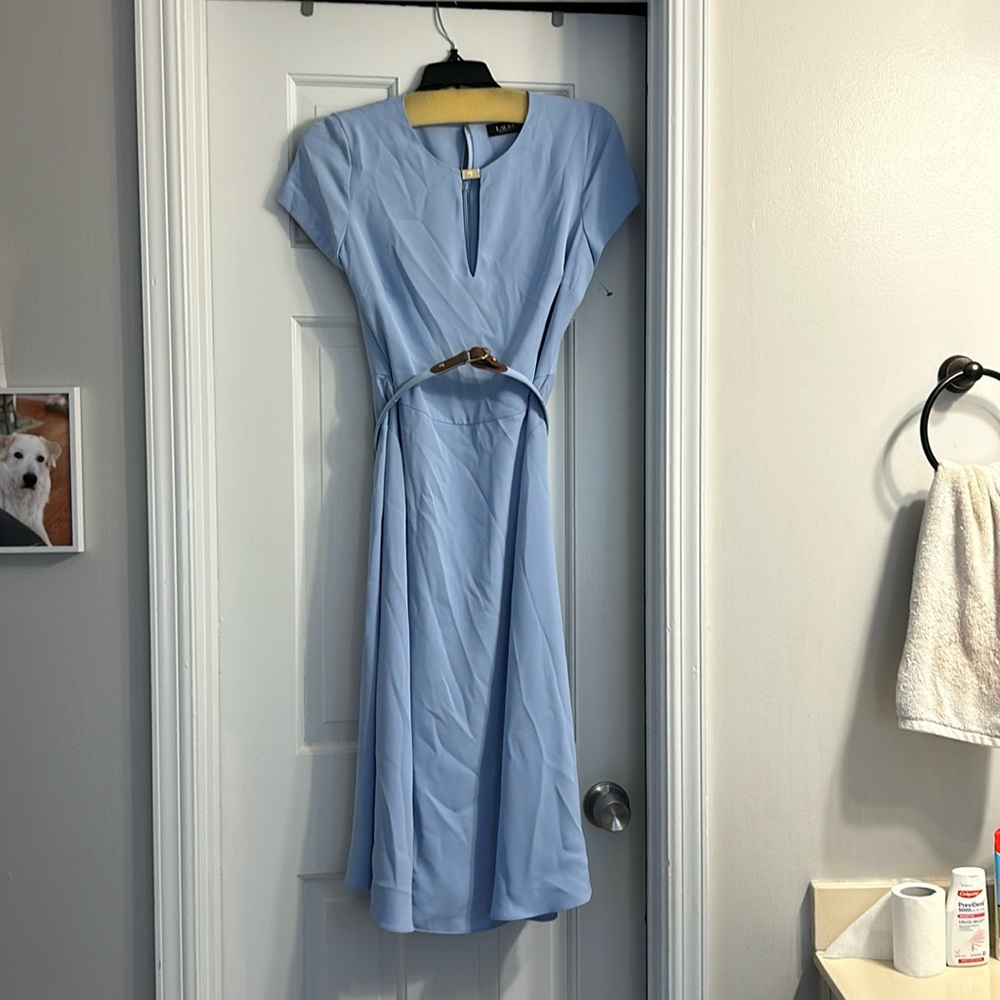 Ralph Lauren size 2 belted dress. Silky material. Perfect for summer.